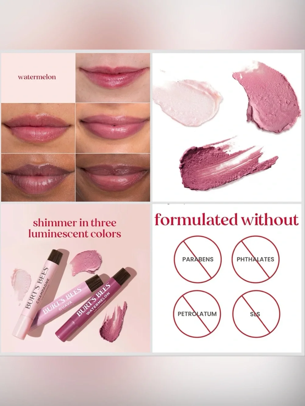 Burt’s Bees Lip Shimmer Pink Collection Tinted Balm 3-Pack Lot of 2 Hydrating